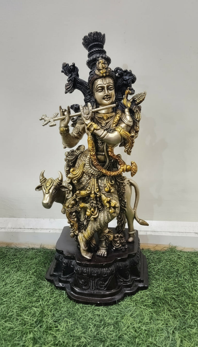 brass colorful krishan playing flute statue for home décor/ temple decor